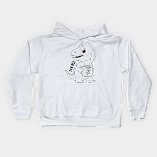 Tea Rex, T-Rex, Dinosaur, Black Line Drawing Kids Hoodie